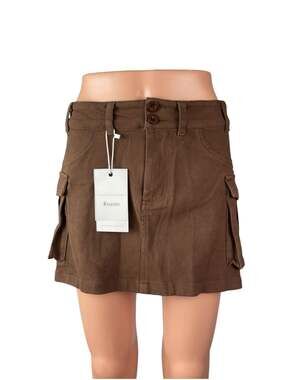 NEW Elleven Women's Brown High Waisted Cargo Utility Mini A Line Skirt Size XL